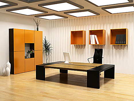 现代,室内设计,柜子,老板,房间