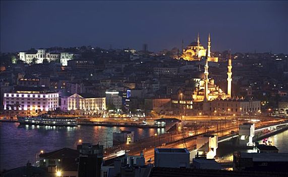 地区,加拉达塔,桥,跨越,金角湾,清真寺,伊斯坦布尔,土耳其