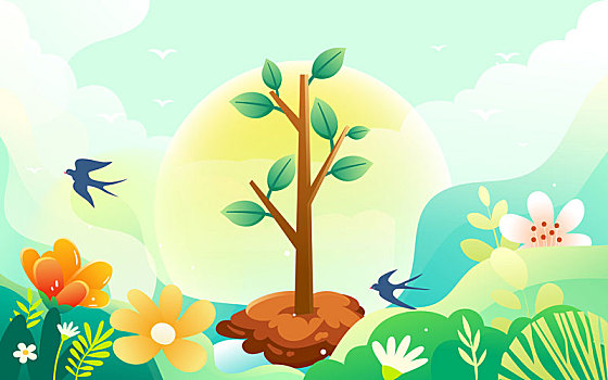 312植树节保护地球环境植树造林公益插画