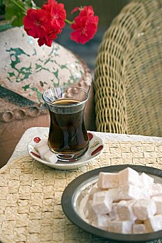 玻璃杯,土耳其,茶,碗,土耳其快乐糖