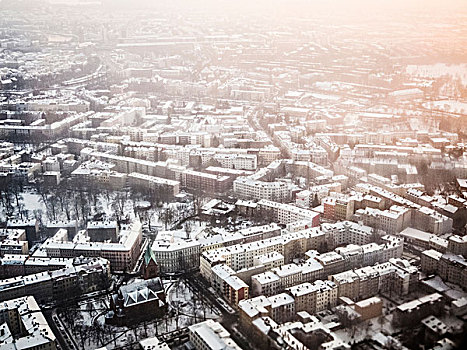 航拍,积雪,城市,柏林,德国
