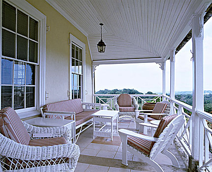 户外,牙买加,天气,房子,阳台,白色,藤条,家具