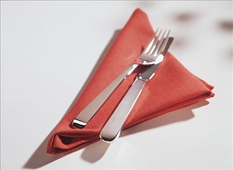 餐具,刀,叉子,红色,布餐巾