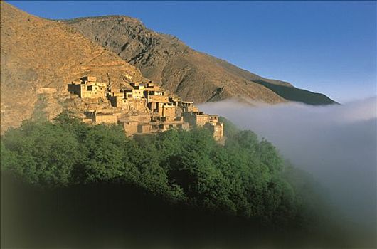 摩洛哥,乡村,山谷,薄雾
