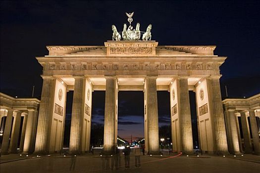 勃兰登堡门,夜晚,中心,柏林,德国,欧洲