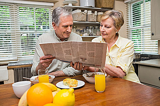老年,夫妻,吃早餐,一起