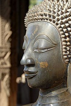 头部,青铜,佛像,庙宇,博物馆,艺术,古旧,万象,老挝