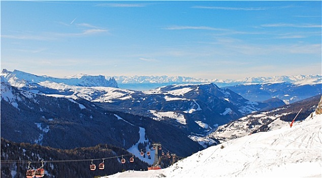 滑雪缆车,全景,白云岩,山,意大利