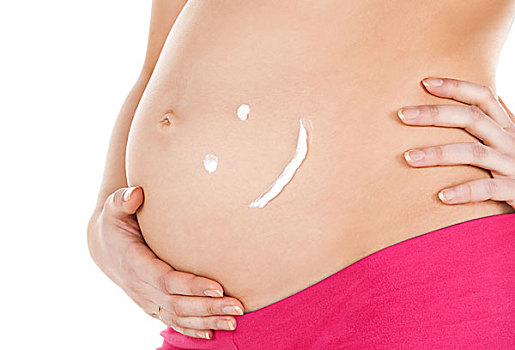 怀孕,母性,健康,概念,腹部,孕妇,乳霜,微笑,象征