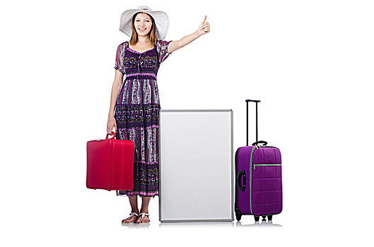 女人,巴拿马,准备,度假,手提箱,隔绝,白色背景