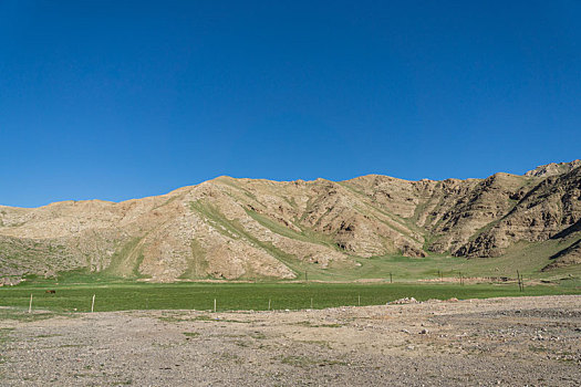 新疆蓝天白云下独库公路高原砂石路汽车背景