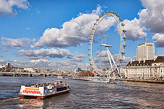 城市,小船,接近,伦敦眼,伦敦,英格兰,英国,欧洲