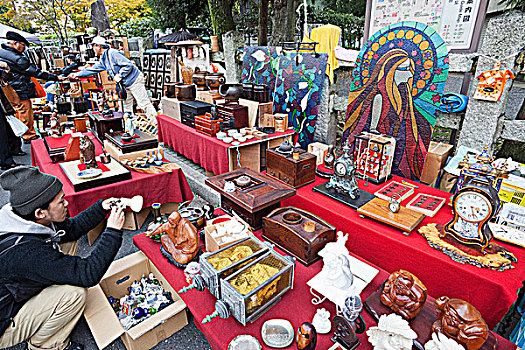 游客,跳蚤市场,神祠,京都府,近畿地区,本州,日本