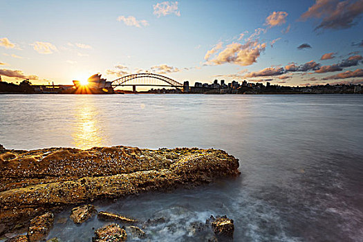 向外看,悉尼,桥,日落