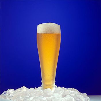 玻璃杯,寒冷,窖藏啤酒,冰