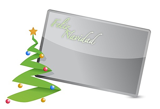 西班牙,圣诞快乐,树,卡片,插画,设计,白色背景
