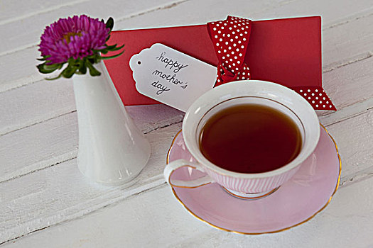 红茶,花瓶,高兴,母亲节,卡,木质,表面,特写