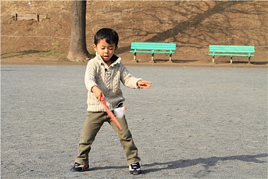 日本人,男孩,玩,羽毛球