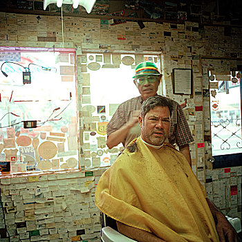 中年,男人,发型,理发店,老人,理发师