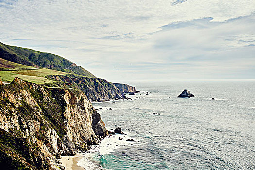 风景,海岸线,悬崖,海洋,大,加利福尼亚,美国