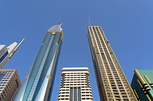 摩天大楼,道路,蓝天,酋长国,迪拜,阿联酋,亚洲