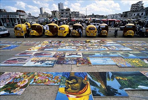 跳蚤市场,古巴,绘画,室外,出售,哈瓦那,加勒比海