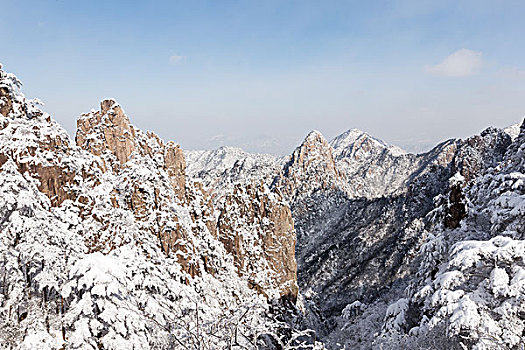 雪景,黄山,山,冬天