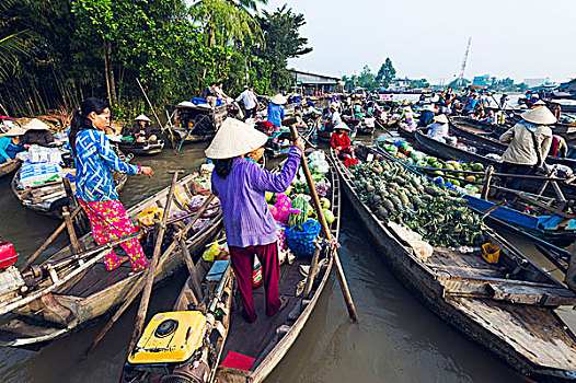 芹苴,湄公河三角洲,南方,越南,水上市场