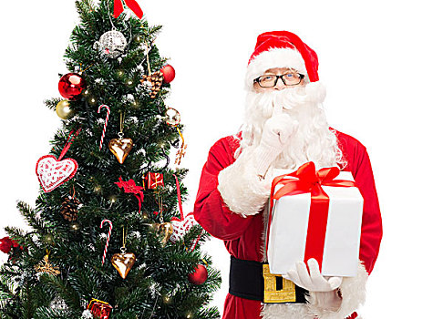 圣诞节,休假,人,概念,男人,服饰,圣诞老人,礼盒,树,制作,安静,手势