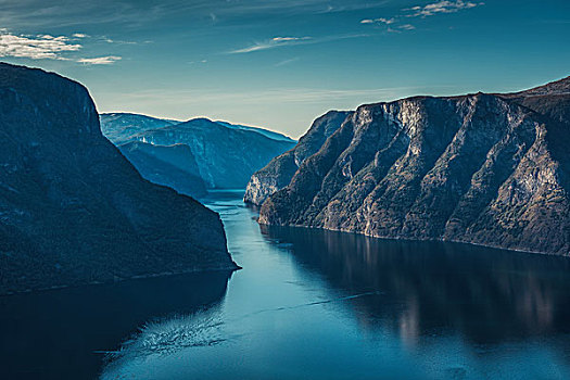 挪威,峡湾,风景,早晨,软,蓝色,彩色