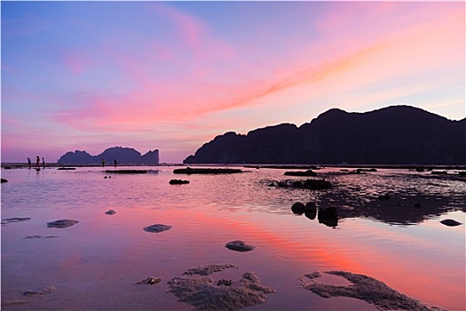 岛屿,彩色,浪漫,日落