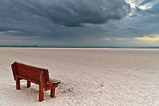 长椅,风暴,白色,海滩