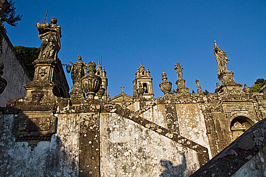 葡萄牙,布拉加,教堂,蒙特卡罗,靠近,巴洛克风格,楼梯,向上,雕塑,不同,圣经,故事