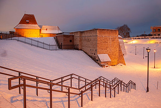 冬天,晚间,棱堡,维尔纽斯,城墙