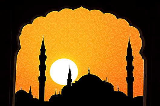 日落,索菲亚,蓝色清真寺,土耳其