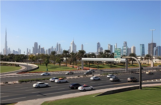 迪拜,公路,天际线,阿联酋