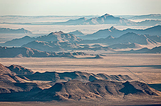 隔绝,山,脊,边缘,纳米布沙漠,沿岸,雾,后面,航拍,自然保护区,纳米比亚,非洲