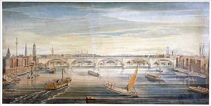 新伦敦,桥,西部,船,驳船,泰晤士河,艺术家