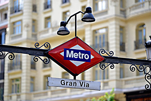 标识,格兰大道,地铁站,道路,马德里,西班牙,欧洲