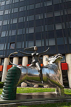 雕塑,欧洲,礼物,克里特岛,欧洲议会,2005年,正面,建筑,斯特拉斯堡,阿尔萨斯,法国