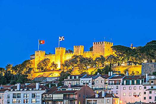 葡萄牙,里斯本,城堡,黄昏,大幅,尺寸
