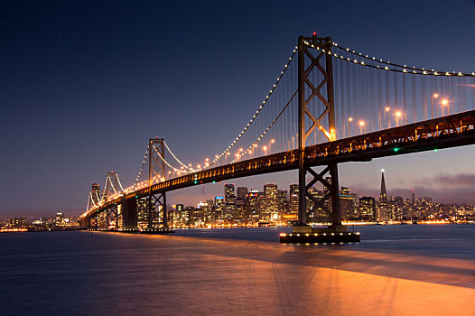 黃昏,上方,海湾大桥,旧金山,天际线,加利福尼亚