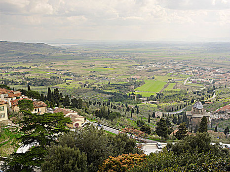 山坡,风景视图,谷,与山,城镇,和战场,意大利语,农村的,附近相似的,托斯卡纳,意大利