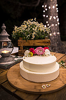 婚礼蛋糕,装饰,花,木板