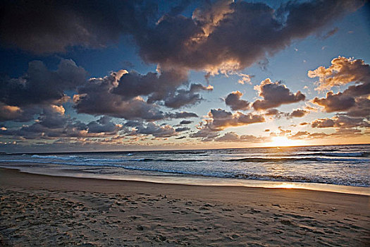 日落,上方,热带沙滩