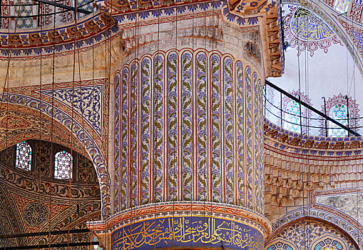 内景,柱子,装饰,陶瓷,砖瓦,蓝色清真寺,苏丹,清真寺,藍色清真寺,伊斯坦布尔,欧洲,省,土耳其