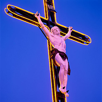耶稣,耶稣十字架,霓虹灯,蓝天