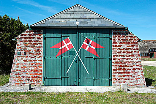丹麦,旗帜,涂绘,谷仓,门,岛屿,斯堪的纳维亚,欧洲