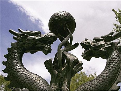 亚洲,中国,雕塑,龙,头部,青铜,北京