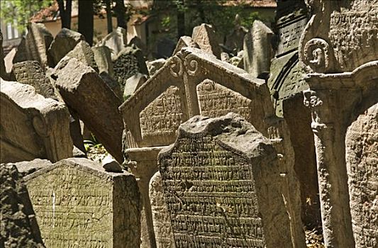 墓碑,犹太,墓地,布拉格,捷克共和国